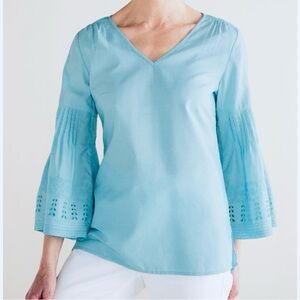 Soft Surroundings Heloise Eyelet Sleeve Blue Tunic‎  Size L